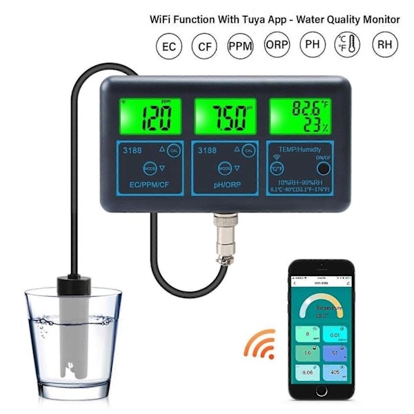 WIFI Smart Monitor Akvarium SPA Basseng Vannkvalitetsmåler PH ORP EC PPM FP-Perfet