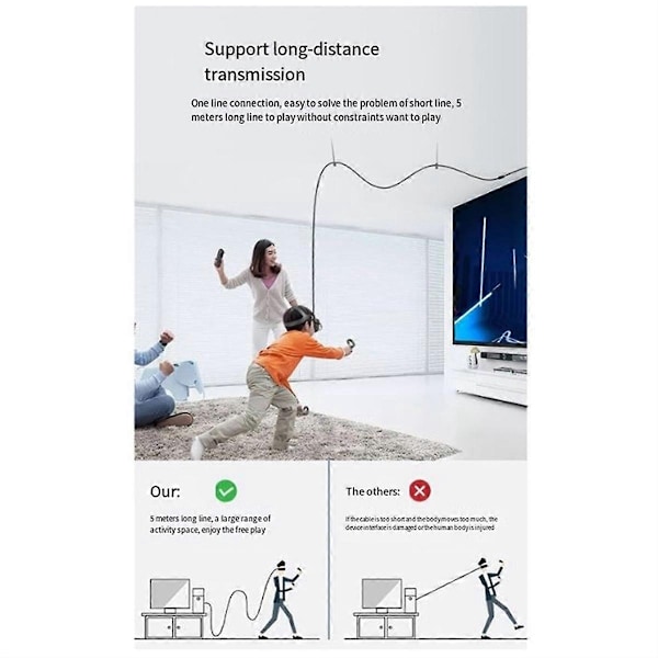 Yhteensopiva Meta / Oculus Quest 3 Link -kaapelin kanssa 5M VR-datakaapeli 2A pikalataus 5Gbps nopea tiedonsiirto fe-Perfet
