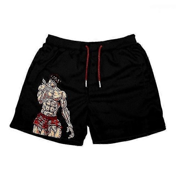 Japanske Anime Shorts Baki Haman Trykte Menners Street Beach Shorts Avslappede Løse Menners Elastiske Midje Svarte Shorts - Perfekt black5 XXL