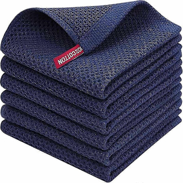 6-pack 100% Bomull Frotté Köksdukar - Hängögla för Disk och Köksrengöring - Perfekt Dark blue 34*34cm