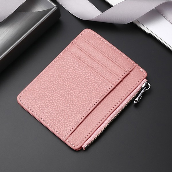 Ultratunt case i läder med flera kortpositioner - Perfet Pink (zipper style)