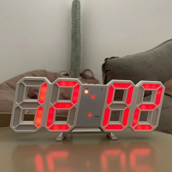Stor 3D LED Digital Väggklocka - Perfet red light