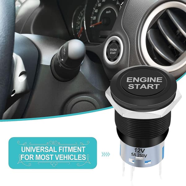 Motorstart Tryckknapp, 12v Vattentät Bil Tändningsstart Knapp, 19mm (svart)-Perfet Black