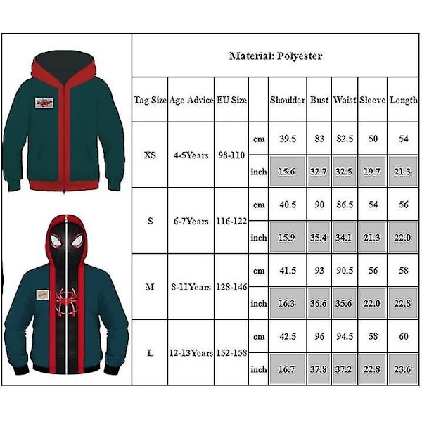 Børne Verse Miles Morales Cosplay Spider-Man Jakke Kappe Hoodie 4-13 år - Perfekt 12-13Years