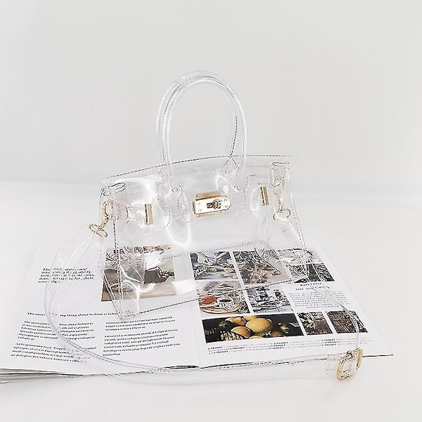 Mode Chiffon PVC Handväska Kvinnor Transparent Plastväska för Arbetsplatsen Vattentät Klar Handväska - Perfekt