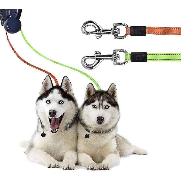 Betterlif dobbel innfellbar hundekobbel, 3 m dobbelkobbel for to hunder Fleksibel dobbel hundekobbel med sklisikkert håndtak, for små og mellomstore hunder
