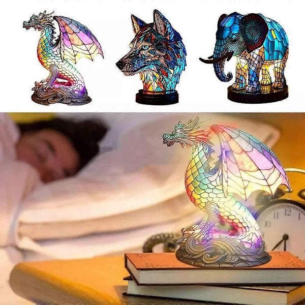 Dyr Bordlampe Serie Farget Glass Nattlys Retro Bordlampe - Perfekt Elephants
