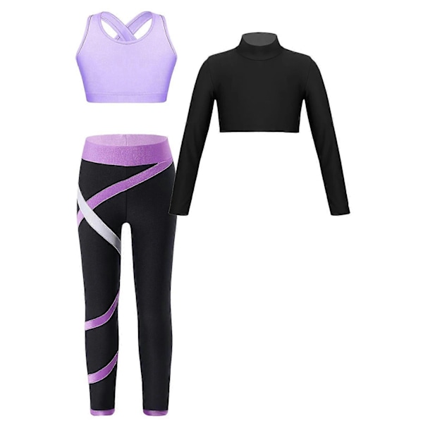 Barnkläder för flickor Sportkläder Barn Yoga Set Ballet Gymnastikdräkt Sport Fitness Gym Löpning Fitnesskläder - Perfekt Lavender 12