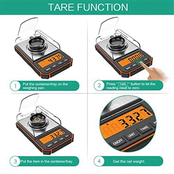 Finvekt 0.001G, Digital Milligramvekt 50G / 0.001G, Digital Lommevekt med LCD-skjerm, Lab-Perfet