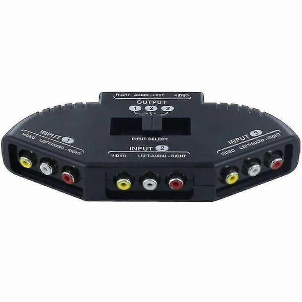 Sort 3-ports Av Komposit Rca Vælgerboks Switch Splitter m/ Kabelledning Stik - Perfekt