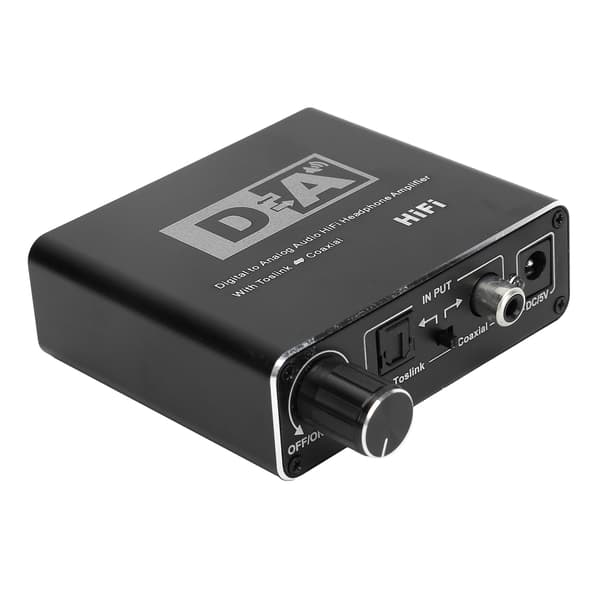 Digital til analog optisk fiberkonverter, volumkontroll koaksial til 51-kanals lydekoder, med USB-strøm og optisk fiberkabel