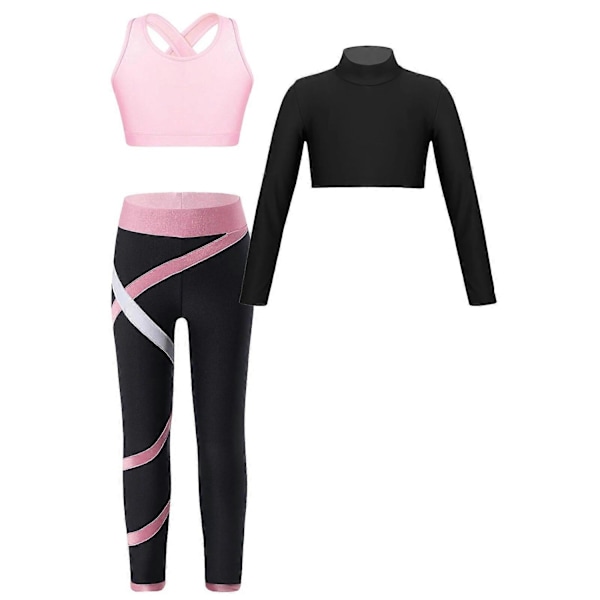 Jente Sportsklær for Barn, Yoga Sett for Jenter, Ballet Gymnastikkdrakt, Sports Trening Treningsklær - Perfekt Pink 8