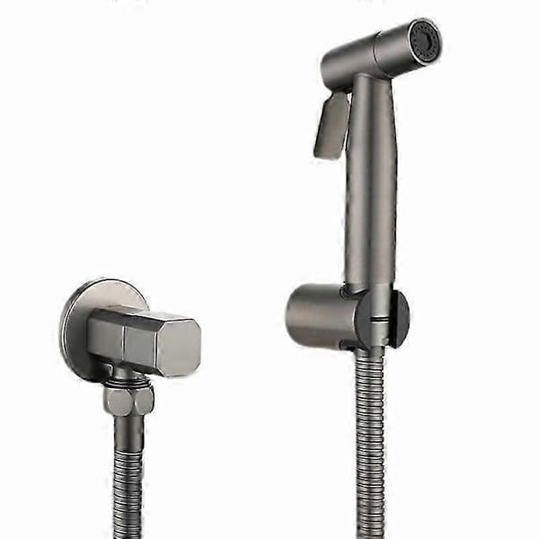 Børstet grå bidetdusj toalettsett i gunmetal grå med dusjhode, kobberventilsett, jet bidetkran - Perfekt Set C