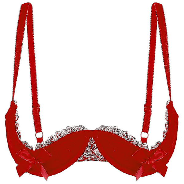 Dam 1/4-kupa bygel-bh halterneck O-ring transparent spets push-up bh underkläder öppen byst bh underkläder-Perfet Red B L