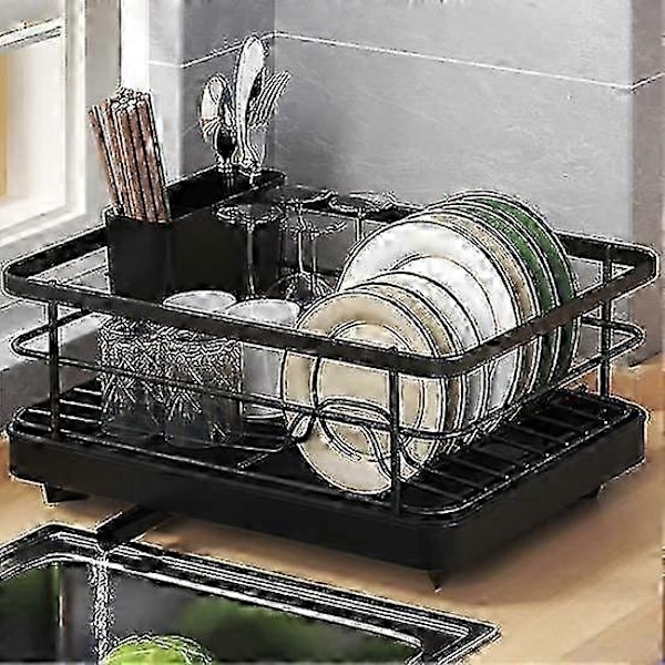 Stor Opvaskestativ med Automatisk Afløb & Skridsikkert Design - Stabilt, Pladsbesparende, Nem Installation - Perfekt black