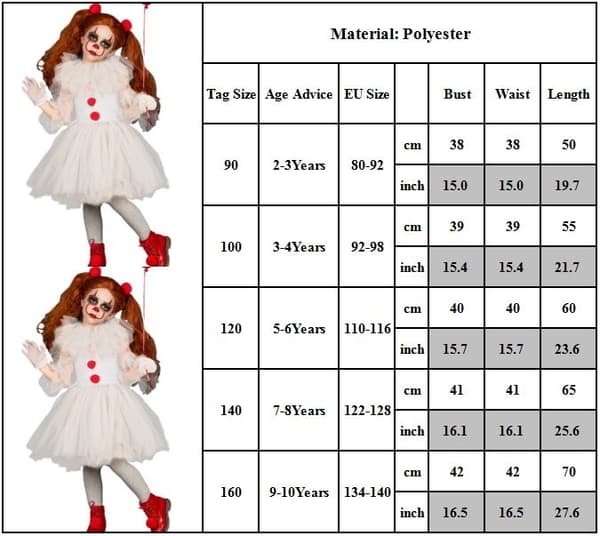 Flickor Clown Balett Tutu Kostym Halloween Cosplay Kostym Barn-Perfekt 120cm