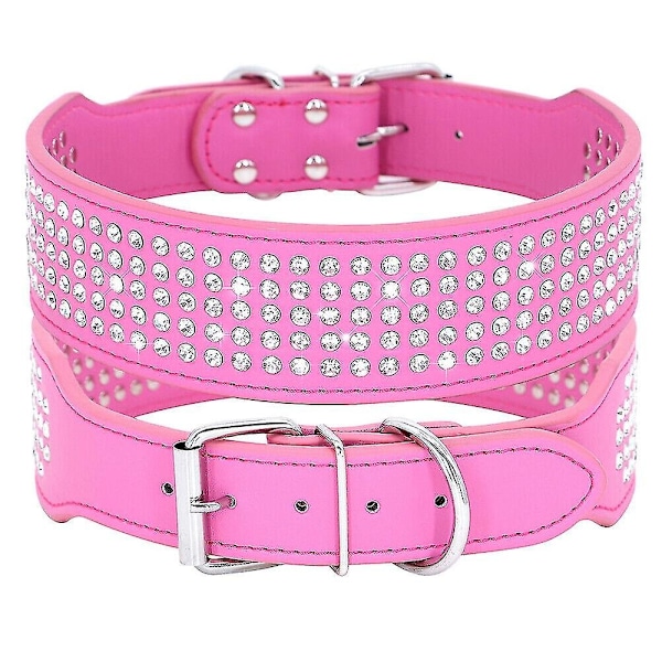 5 Rivin Rhinestone PU-Nahka Koiran Panta Diamante Bling Suurille Koirille 2.0\" leveä - Täydellinen Hot Pink L Neck 43-50cm