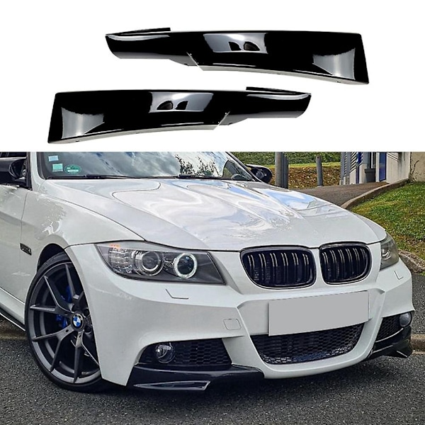 Blank Glans Svart Frontstötfångare Läpp Hörnskydd Trim Nedre Skydd Splitter Spoiler för- E90 320I 330I-Perfet