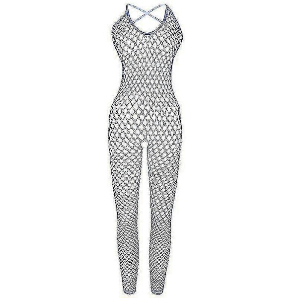 Kvindelige Fiskenet Strømpebukser Dragt Strømper Sling Cupless Crotchless Teddies Bodysuits Bodystockings Dame Lingeri-god-Perfet blue