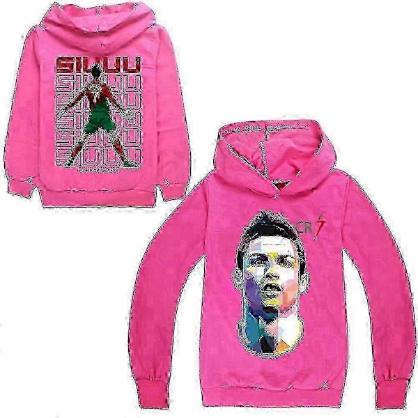 Cristiano Ronaldo Hættetrøje VM Nr. 7 Julegaver Fodboldstjerne Hættetrøje Piger Drenge Hættetrøje Pullover Toppe Børn Teenagere-Perfekt Rose Pink 9-10years