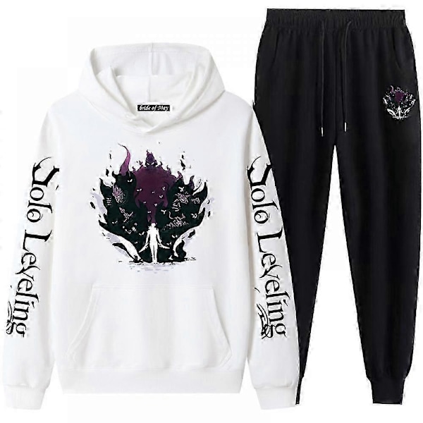 Anime Unisex Solo Leveling Cosplay Hættetrøje Bukser Træningsdragt Kostume Halloween Pullover Langærmet Sweatshirt Sort Hvid Hættetrøjer-Perfet 10 L