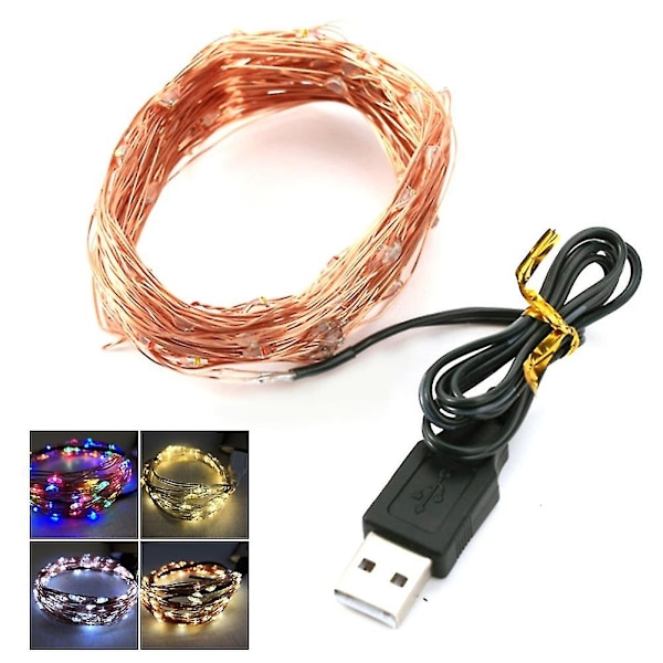 2/5/10m Vanntett Kobbertråd 5V USB LED Fe Lysstreng Bryllupsfest Dekor KAESI-Perfet White 2M