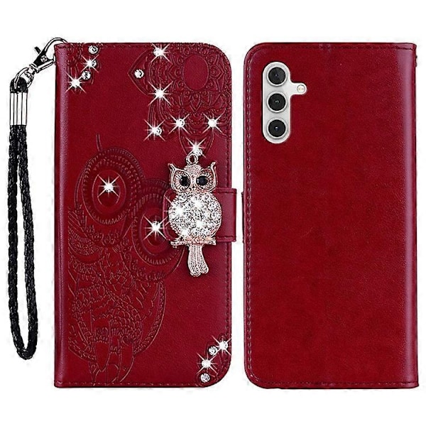 Kompatibelt Kompatibelt med Samsung Galaxy A15 4G Fodral Strass Dekor Läder Ställ Mobiltelefon Plånboksfodral - Perfet Red