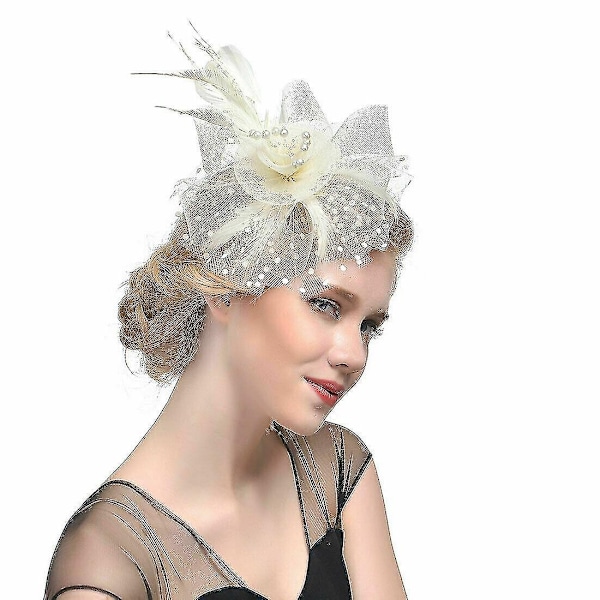 Fjærhår Fascinator Alice Hodebånd Klipp Damer Bryllup Royal Ascot Løp-Perfet Beige