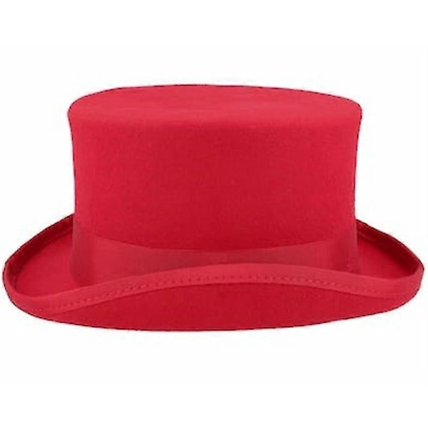 Medium Crown Röd Hög Hatt Unisex Hatt Steampunk Hatt Cylinder Ullfilt Top-Perfet Red