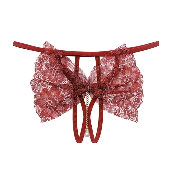 sexiga underkläder Stringtrosa med öppen gren Trosor Spets Bowknot Underkläder Crot - Perfet Red-brown