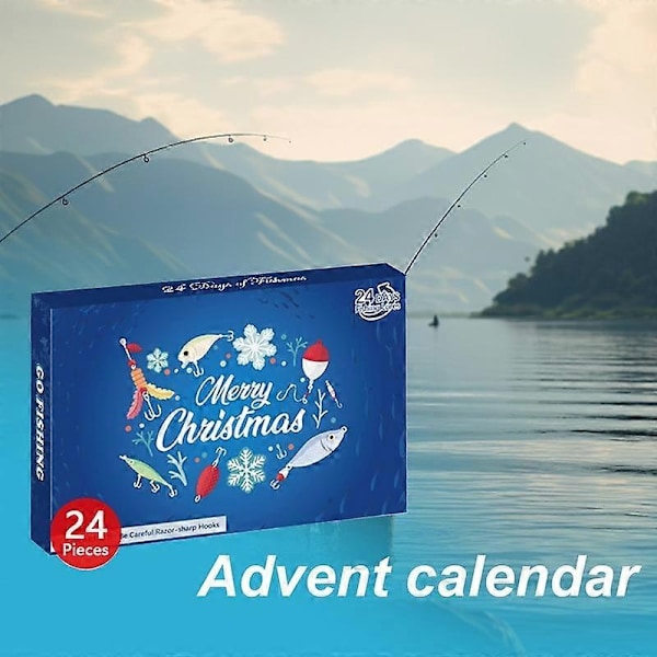 Julefiskekalender 2024 - Fiskebeitesett, Fiskeutstyr for Voksne Menn Gutter, Fisketilbehør (24 stk) - Xin