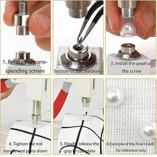 5 Storlekar Handpress Pärlmonteringsverktyg Set för Hattar & DIY Tillbehör, Pärl & Nitsfixeringsmaskin-Perfet
