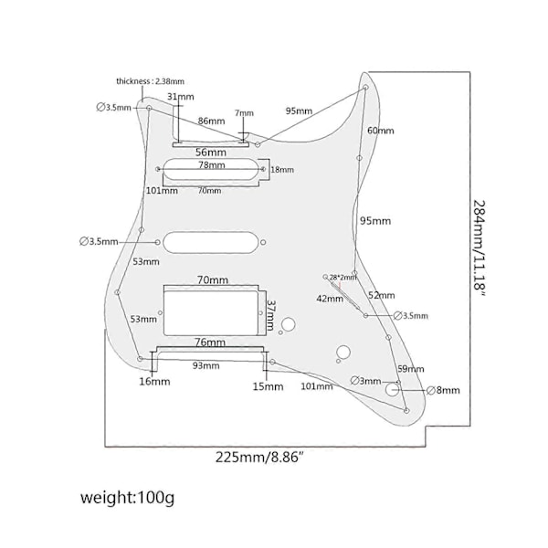 Multifarvet 11-huls SSH Guitar Pickguard Scratch Plate Kompatibel med ST SQ Elektriske Guitarer 3-lags SSH Guitar Pickguard Guitar Dele - Perfekt white black and whit