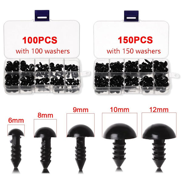 Plast med låda DIY-tillbehör Djurdocka säkerhetsögon 150PCS
