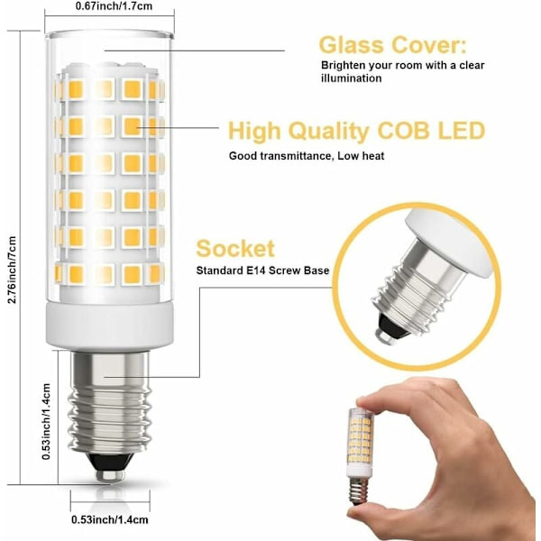 6 kpl E14 LED-lamppuja 9W halogeenilampun vastaavuus 75W, lämmin valkoinen valo 3000K ei-himmennettävä 360° valokeila sopii liesituulettimeen keittiölamppuun - Perfet