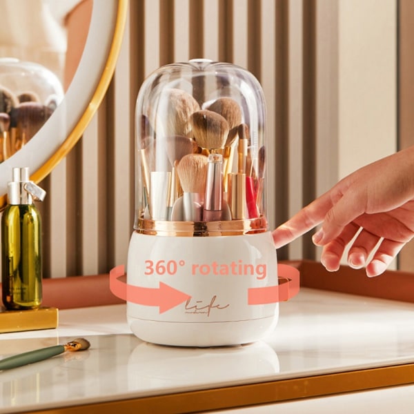 Perfekt 360° roterande sminkborsthållare Desktop Makeup Organizer - Perfet White