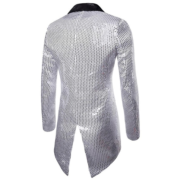 Sliktaa Herre Paljett Svalehalefrakk Jakke Fest Show Tux Kjole Frakk - Perfekt Silver 3XL