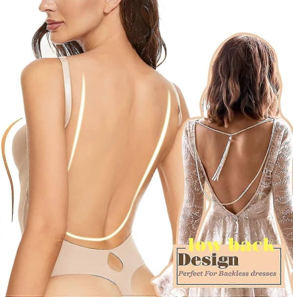 Ryggløs Kroppsshaper for Kvinner Push Up BH Lav Rygg Thong Bodysuit-Perfekt Nude L