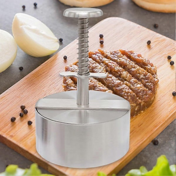 Justerbar Burgerpresse Hamburger Patty Maker med Fjærknapp, Rustfritt Stål Non-Stick Fylt Hamburgerpresse Maker-Perfekt 11cm