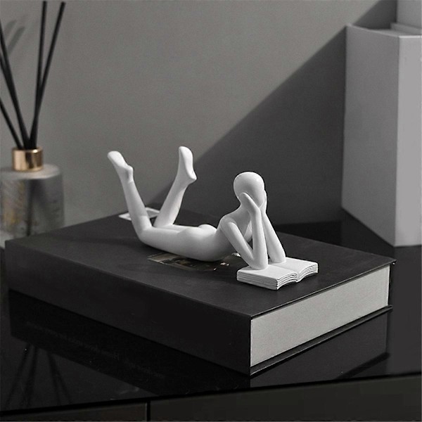 Nordisk Læsestatue Resin Figurer Skrivebordsindretning Skulptur Moderne Kunst Ornament Hjemmekontor Indretning - Perfekt Black D