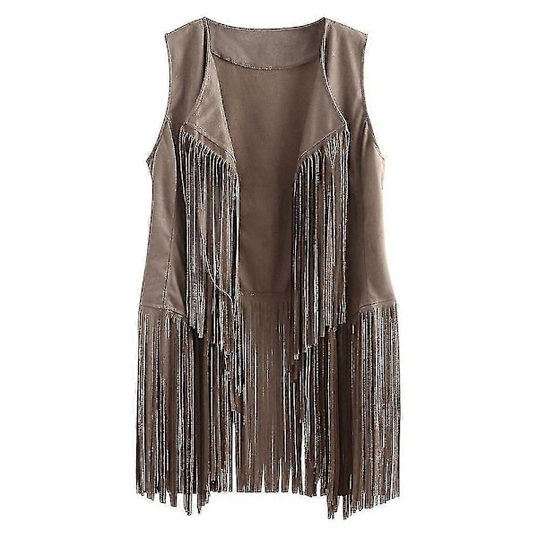 1920-talls Dame Cowboy Cowgirl Duskvest Ermeløs Vest Hippie Jakke Retro Motorsykkeljakke - Perfekt Beige S