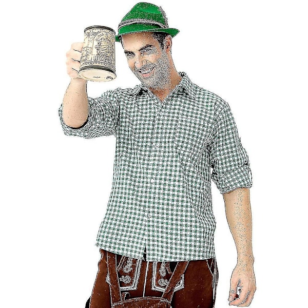 Traditionell Oktoberfestdräkt för män - Rutiga Skjorta, Broderade Byxor och Hatt - Perfekt green Brown pants 2XL