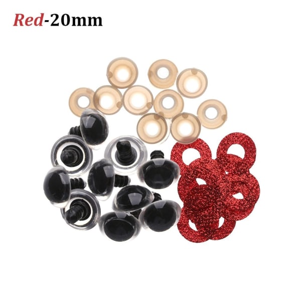 20st 16/18/20/24mm Glitter Säkerhetsögon Runda Plast RÖD 20MM - Perfet