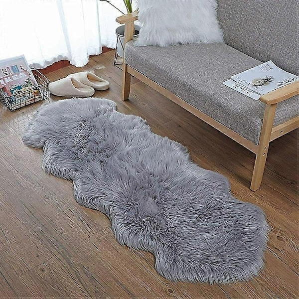 Ultramjuk fluffig matta i fuskfårskinn - Perfekt Grey 60*90cm