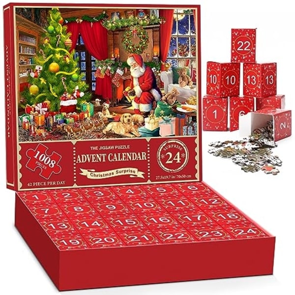 Adventskalender 2023 julepuslespill - julenissen forbereder gaver, 24 bokser-008 puslespill for barn 1