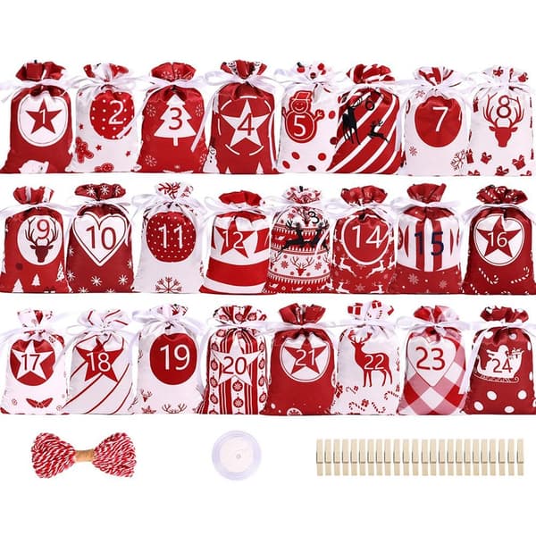 24 stk. julekalender gaveposer snørepose fest D blue 24pcs