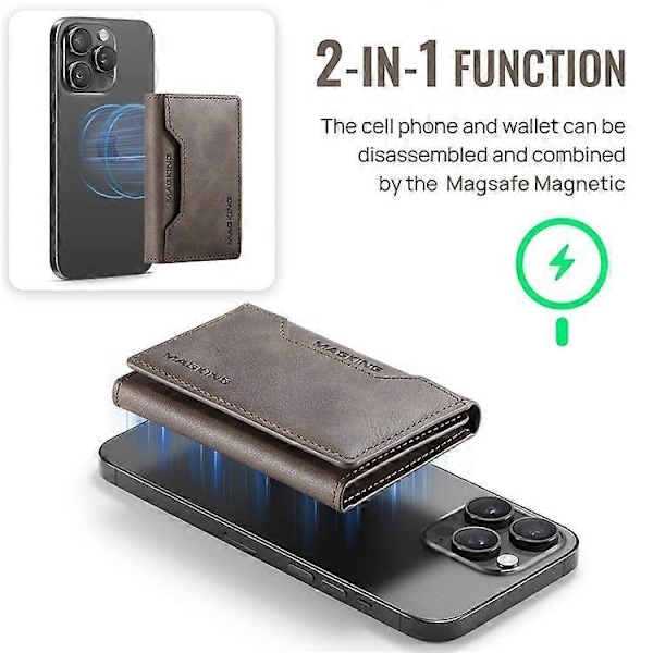 MAGKING K2 Stand Magnetisk Kortholder Kompatibel med MagSafe RFID Mobilpung - Perfekt Espresso
