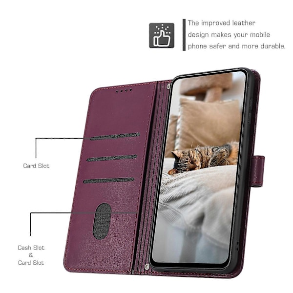 Læderetui med snor kompatibel med Motorola Moto G85-Perfet Wine Red