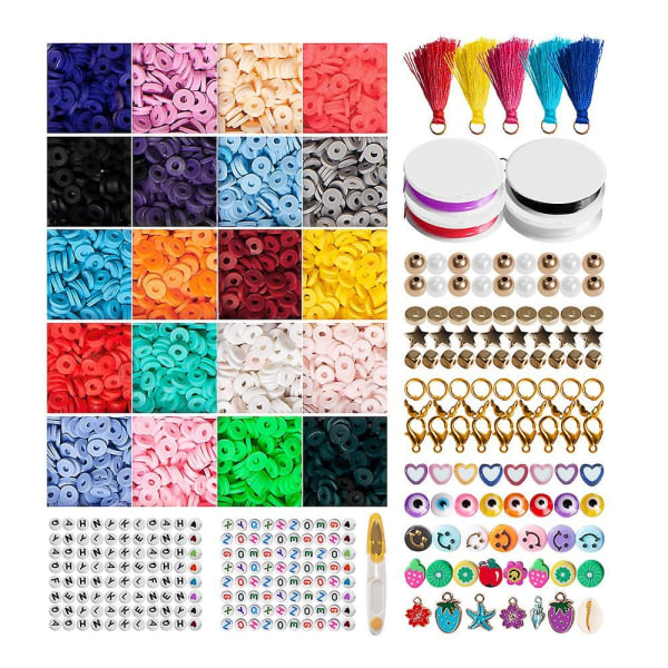 4000 stk Clay Bead Armbånd Making Kit Flat Rund Polymer Black Stone Beads Preppy Spacer Alphabet Bead Strap Pendant - Perfet