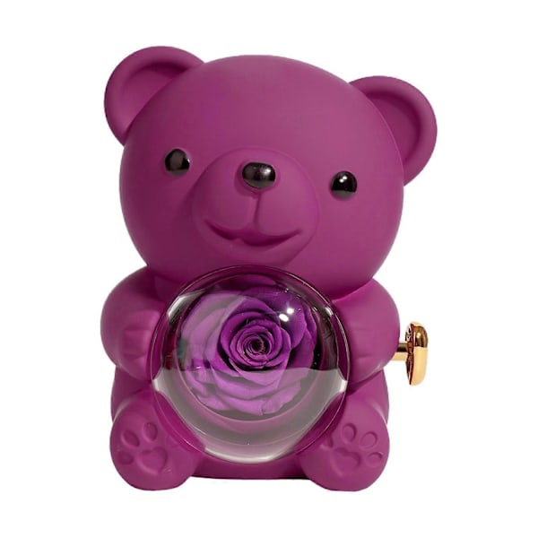 Evig Ros Nallebjörn Gåva med Hjärtformat Halsband Roterbar Evig Blomma Nallebjörn Presentförpackning Fru Mamma Mormor Flickvän Alla Hjärtans Dag - Perfekt Purple